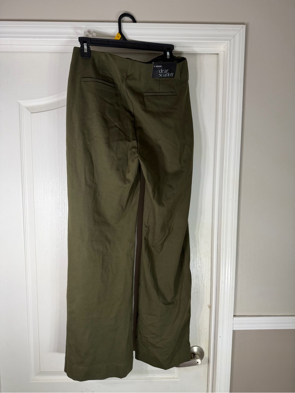 Dear Scarlett Gala Pant Olive Green with Gold Button Detail wide leg Size L - Picture 2 of 5